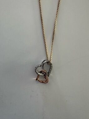 10K rose gold and 925 silver Two-Tone Hearts Pendant with real diamonds